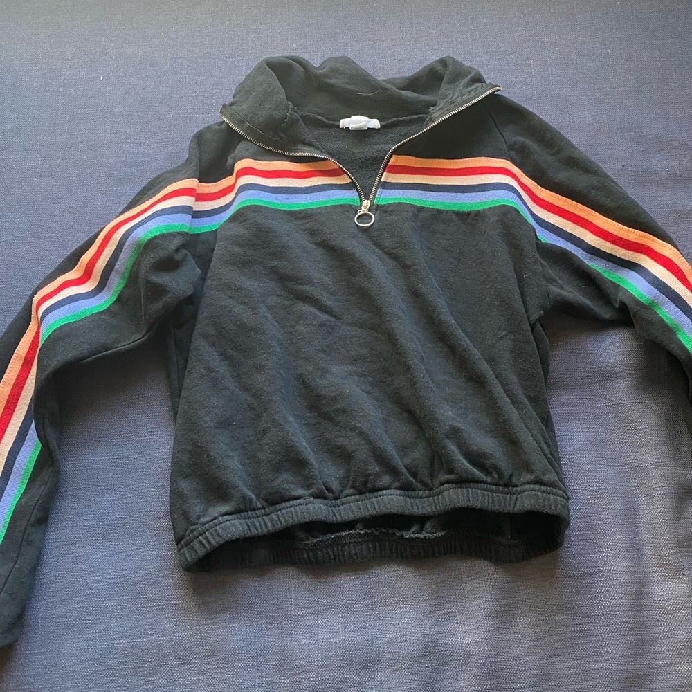 Black long sleeve quarter zip with rainbow stripes